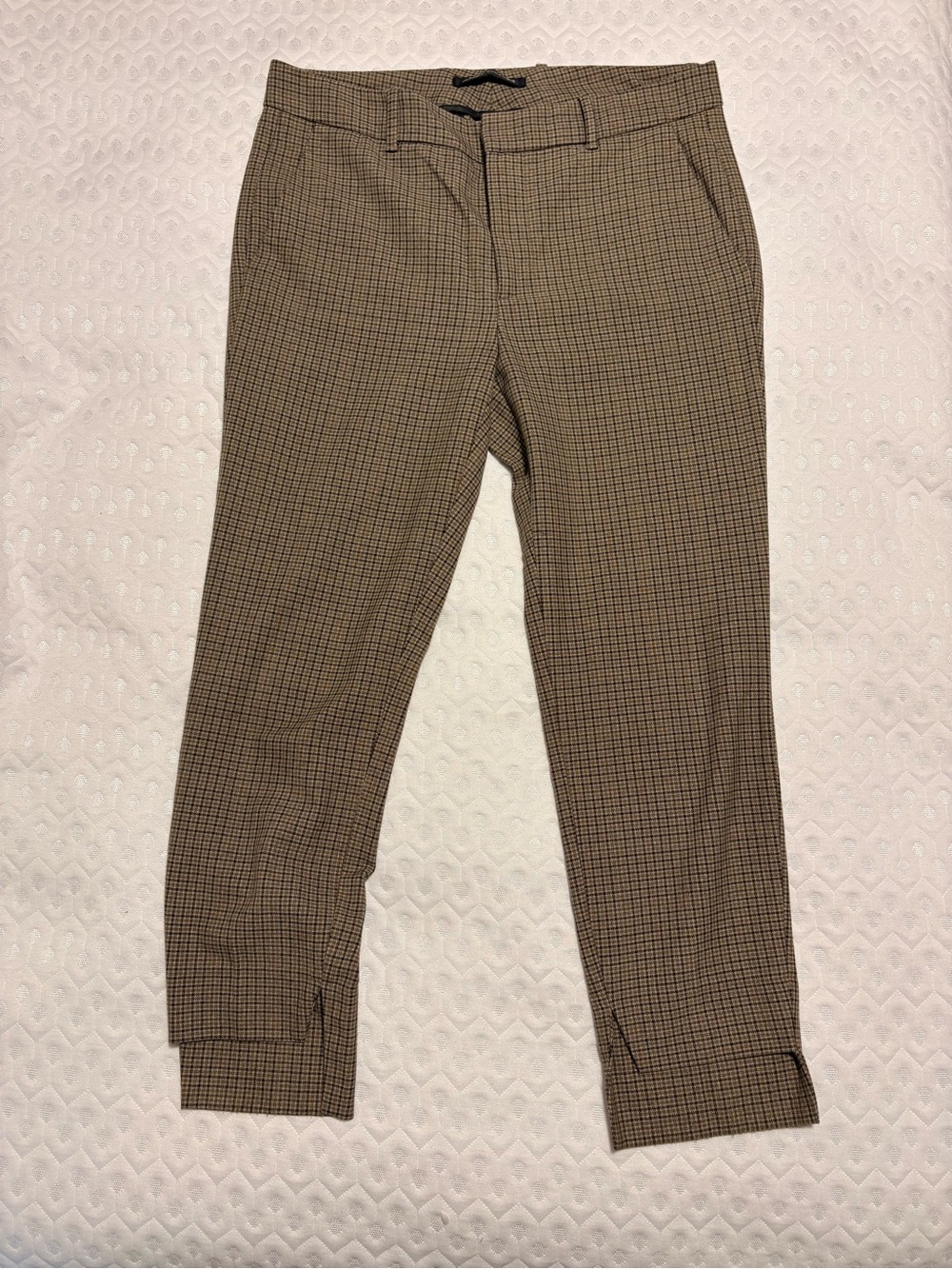 Zara Tan & Black Tweed- Style Cropped Ankle Pants
